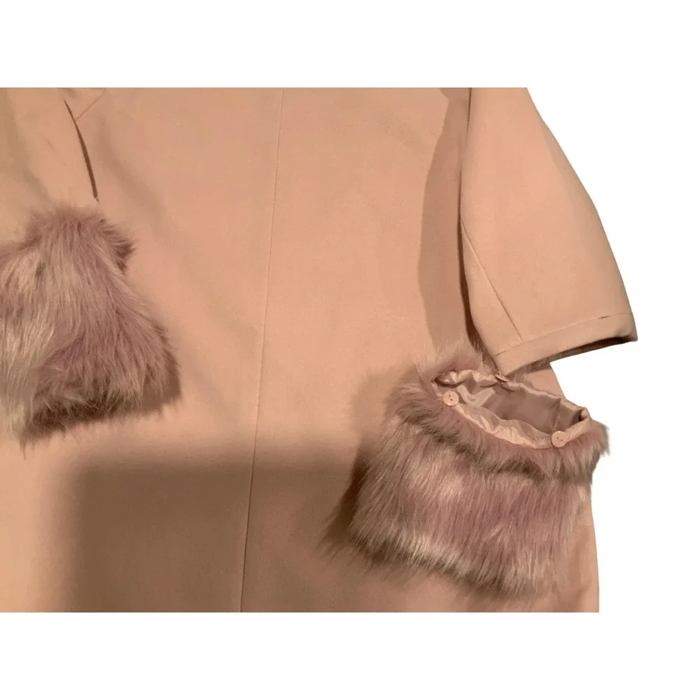 JustFab Womens Pink Faux Wool Coat Removable Faux Fur Cuffs Plus Size 2X New - Picture 3 of 3